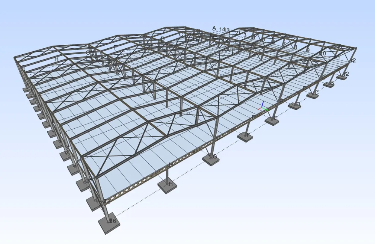 Analysis model of a portal-frame industrial hall
